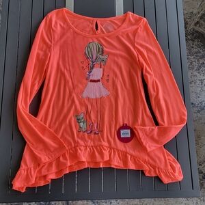 NWT SO Girls' Coral  Sequin Frenchie Long Sleeve Top With Ruffled Hem Size 16